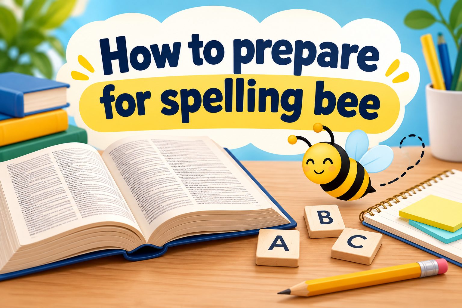 Student practicing spelling words for a spelling bee